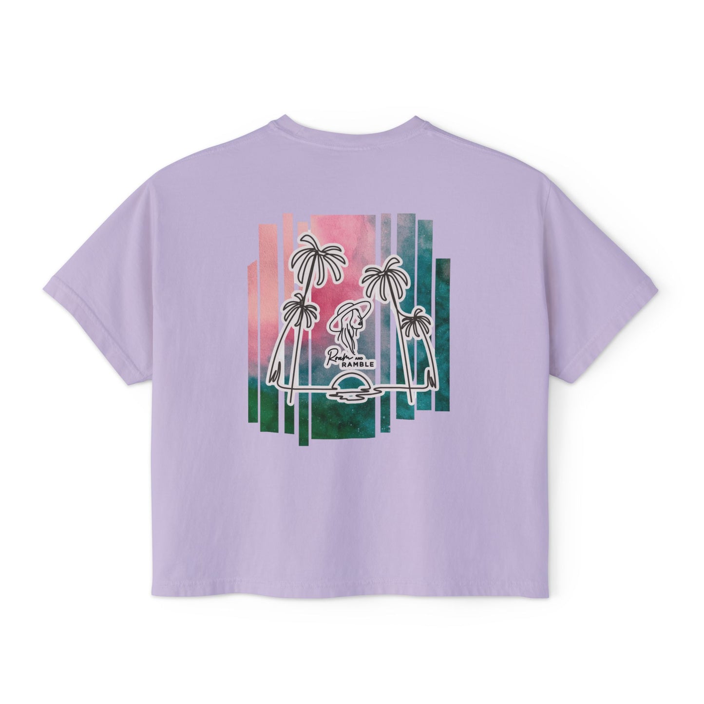 Women's Boxy Tee with Palm Tree Design, Summer Vibes, Casual Wear, Beach Trip, Gift for Her, Vacation Style