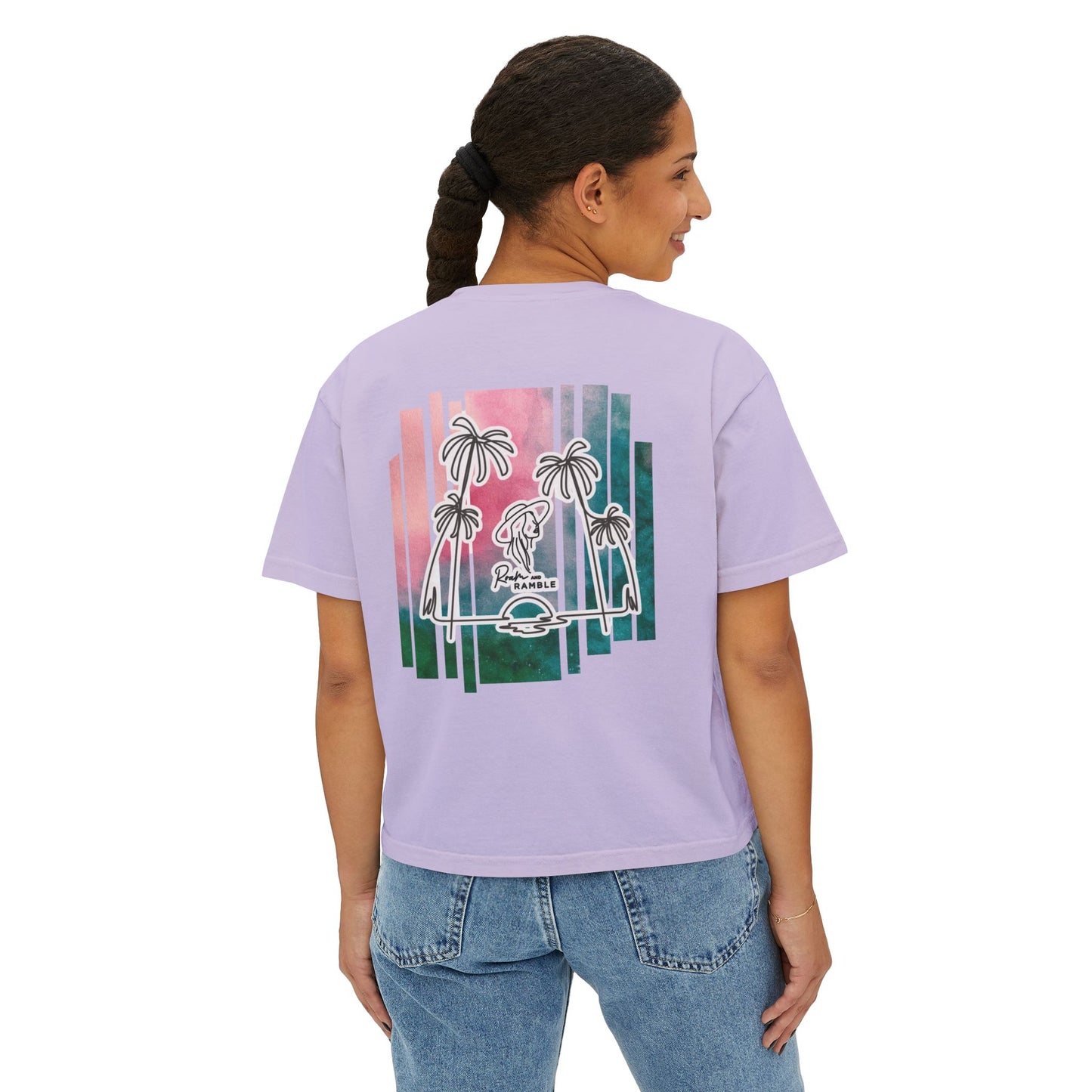 Women's Boxy Tee with Palm Tree Design, Summer Vibes, Casual Wear, Beach Trip, Gift for Her, Vacation Style