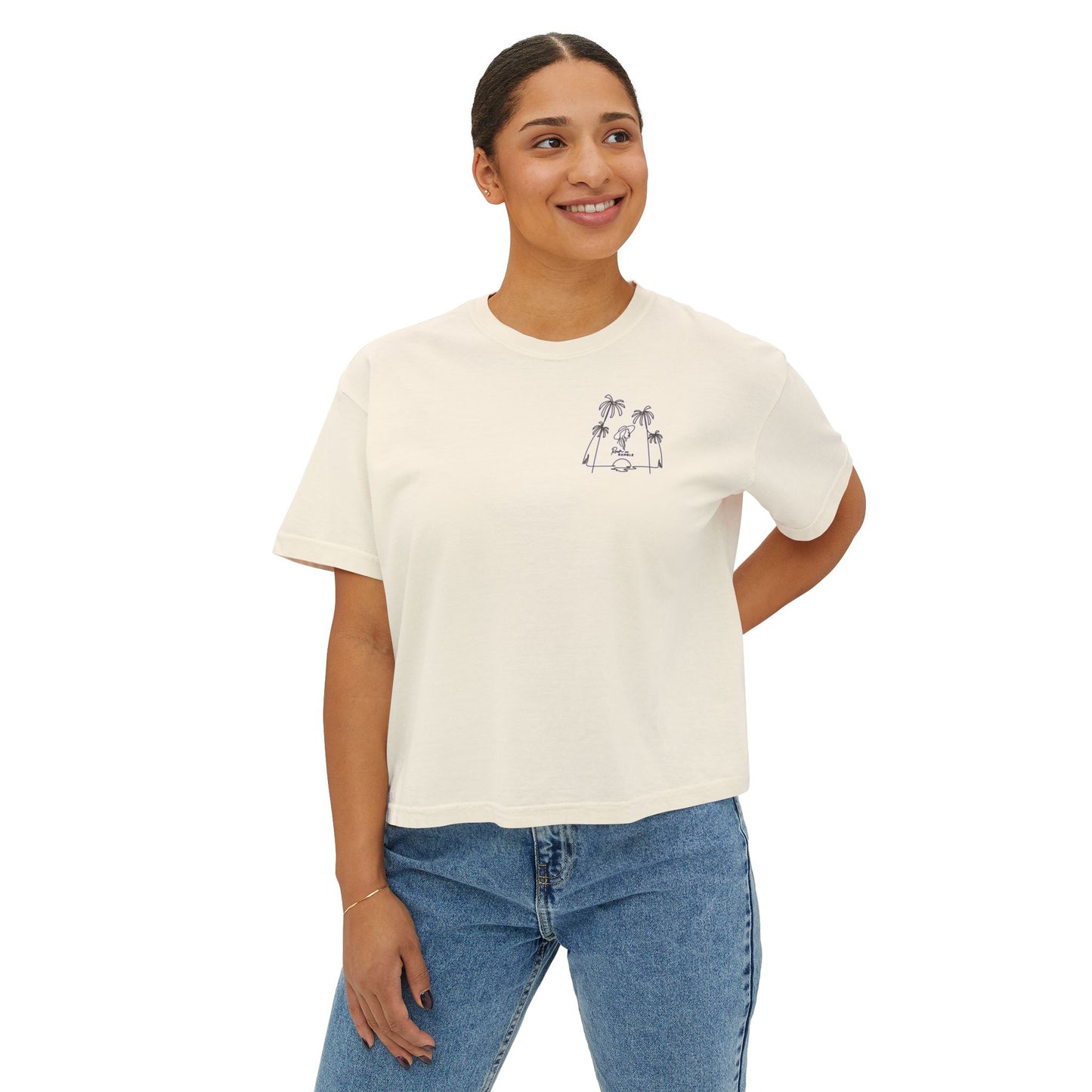 Women's Boxy Tee with Palm Tree Design, Summer Vibes, Casual Wear, Beach Trip, Gift for Her, Vacation Style