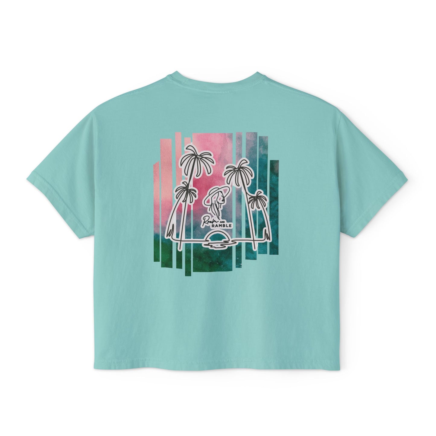 Women's Boxy Tee with Palm Tree Design, Summer Vibes, Casual Wear, Beach Trip, Gift for Her, Vacation Style
