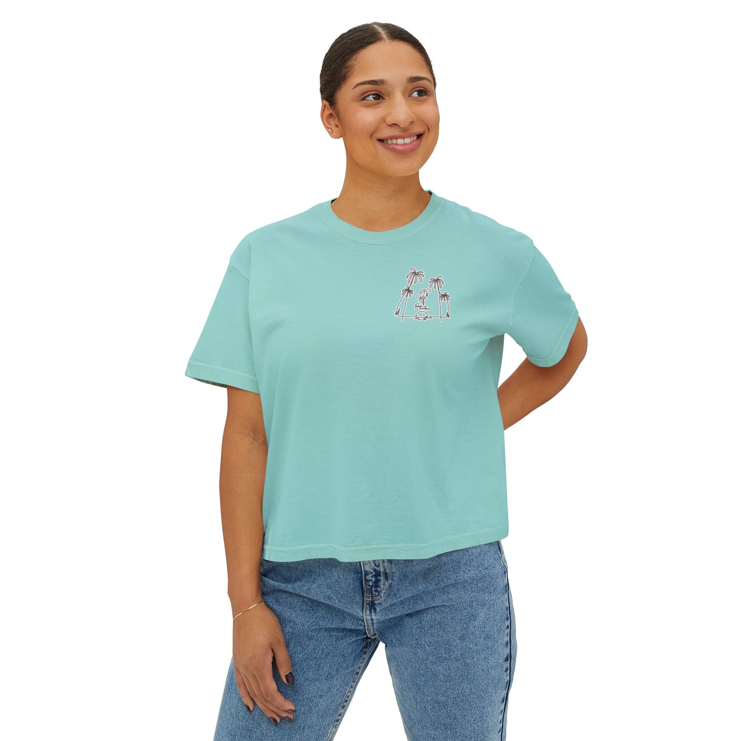Women's Boxy Tee with Palm Tree Design, Summer Vibes, Casual Wear, Beach Trip, Gift for Her, Vacation Style