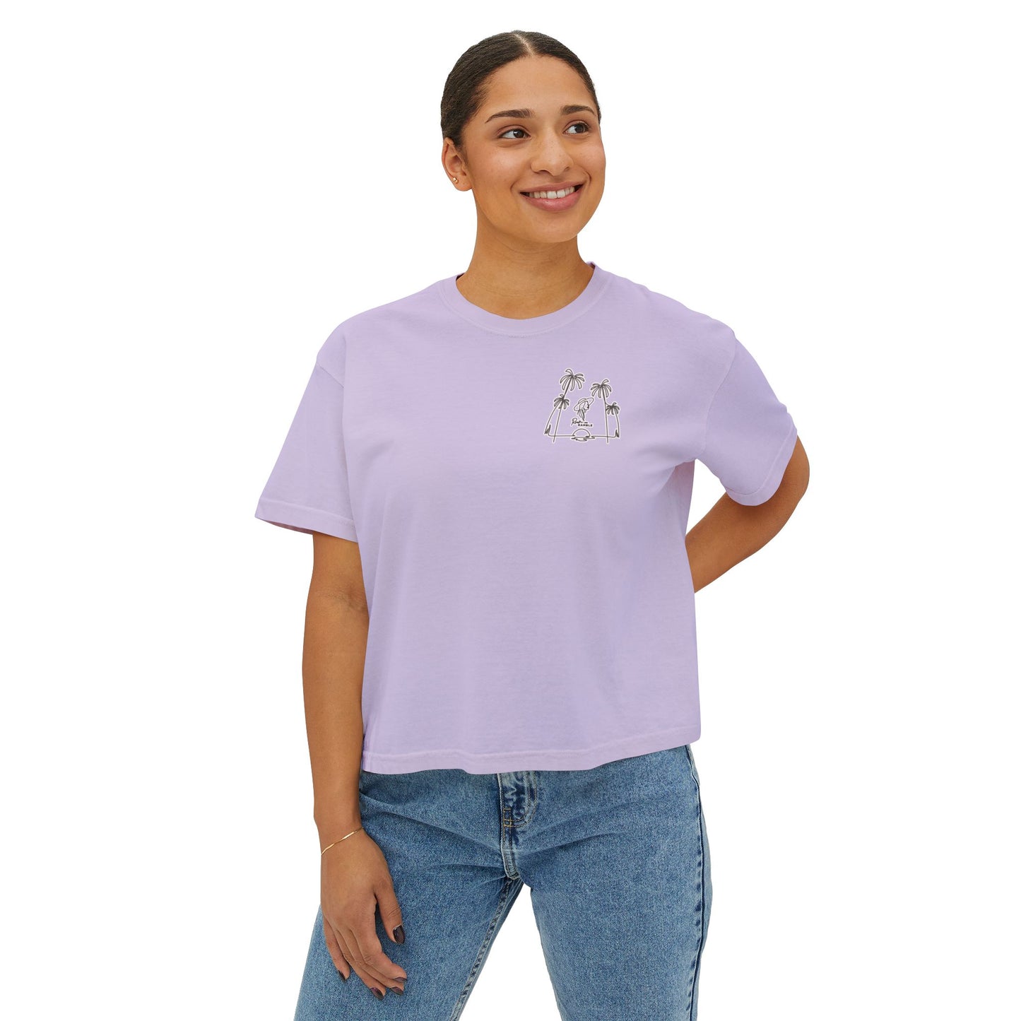 Women's Boxy Tee with Palm Tree Design, Summer Vibes, Casual Wear, Beach Trip, Gift for Her, Vacation Style
