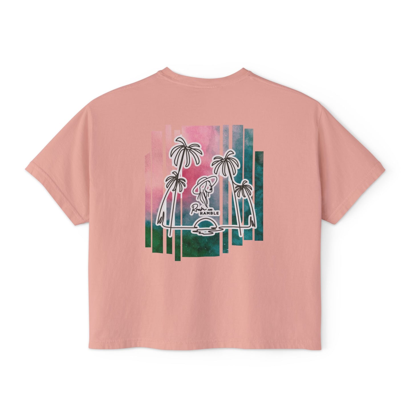 Women's Boxy Tee with Palm Tree Design, Summer Vibes, Casual Wear, Beach Trip, Gift for Her, Vacation Style