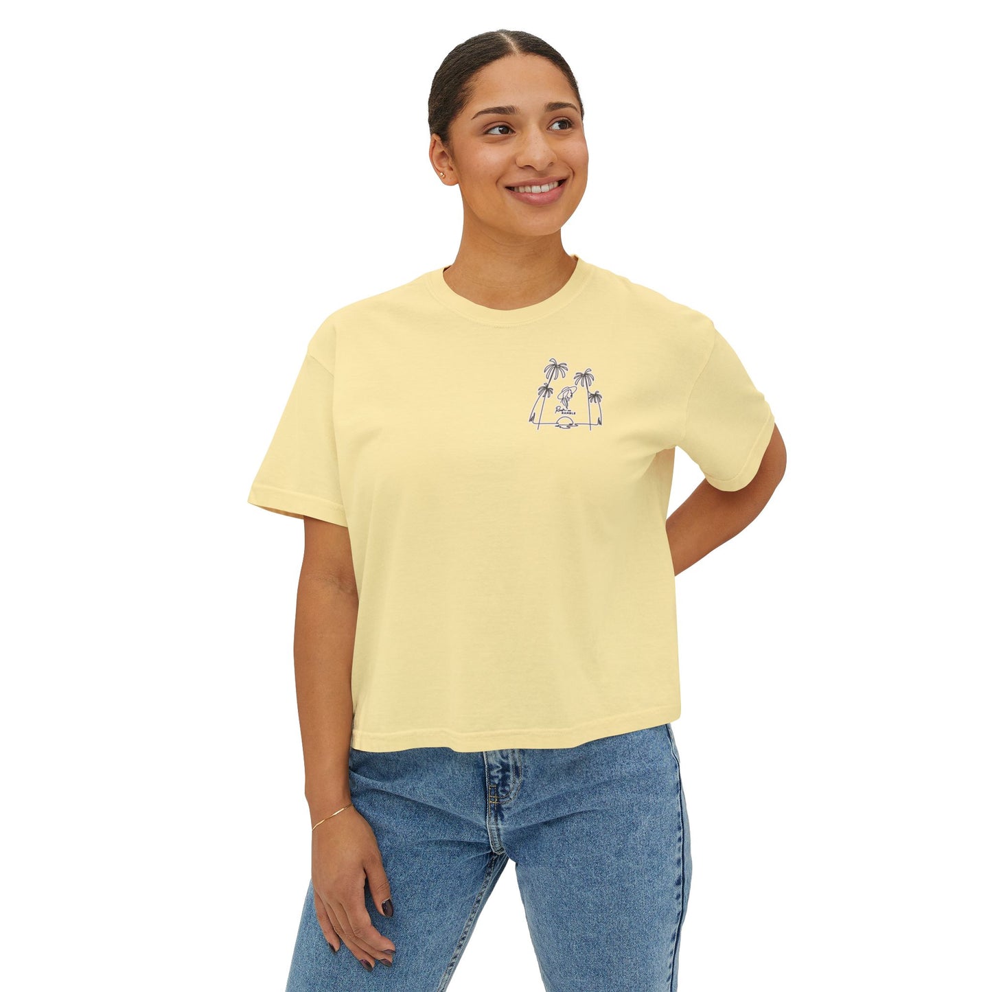 Women's Boxy Tee with Palm Tree Design, Summer Vibes, Casual Wear, Beach Trip, Gift for Her, Vacation Style