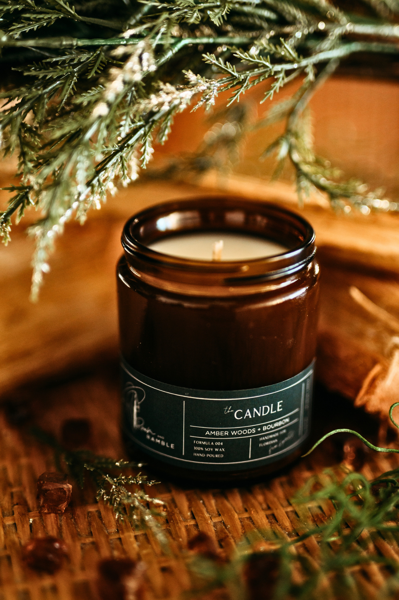 Amber Woods + Bourbon 50 HR Candle