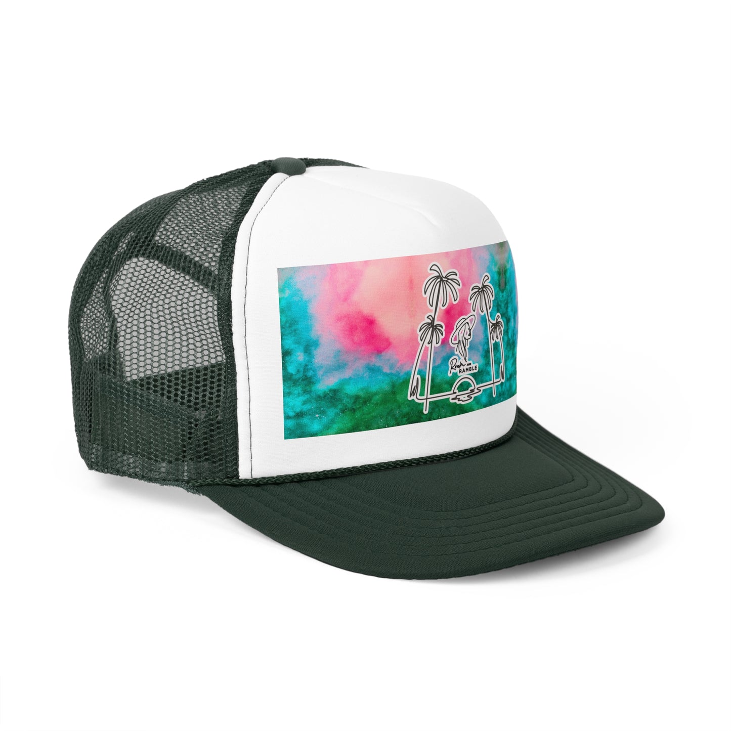 Vibrant Tropical Trucker Cap, Summer Beach Hat, Vintage Style Baseball Cap, Festival Headwear, Gift for Adventure Lovers