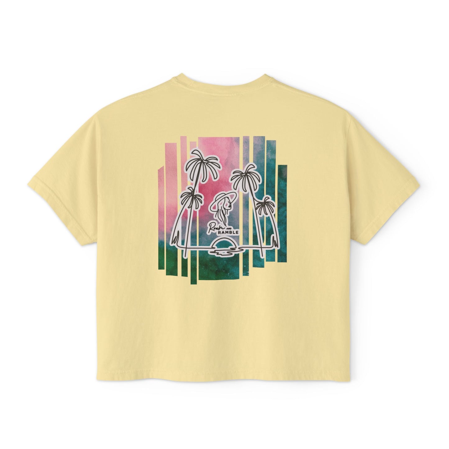 Women's Boxy Tee with Palm Tree Design, Summer Vibes, Casual Wear, Beach Trip, Gift for Her, Vacation Style