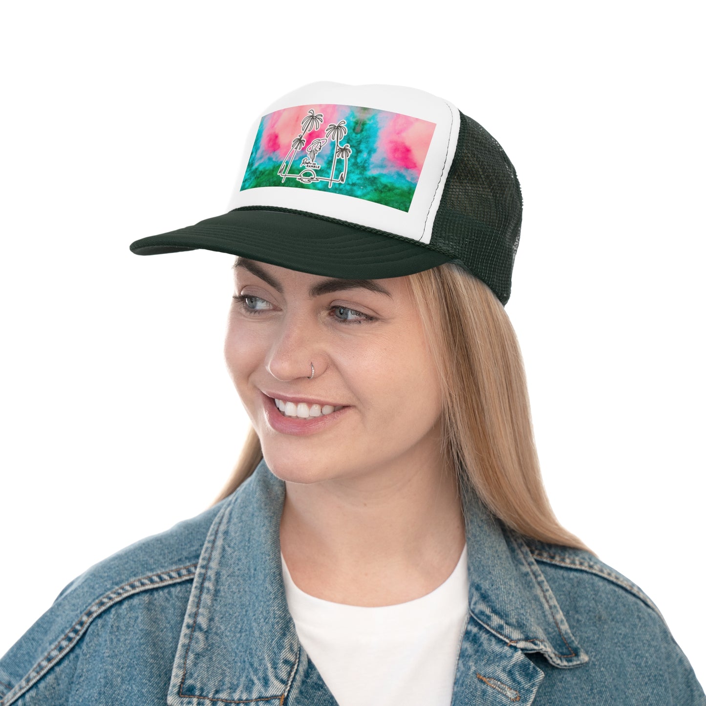 Vibrant Tropical Trucker Cap, Summer Beach Hat, Vintage Style Baseball Cap, Festival Headwear, Gift for Adventure Lovers