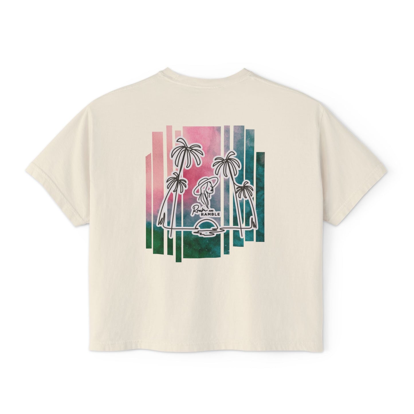 Women's Boxy Tee with Palm Tree Design, Summer Vibes, Casual Wear, Beach Trip, Gift for Her, Vacation Style