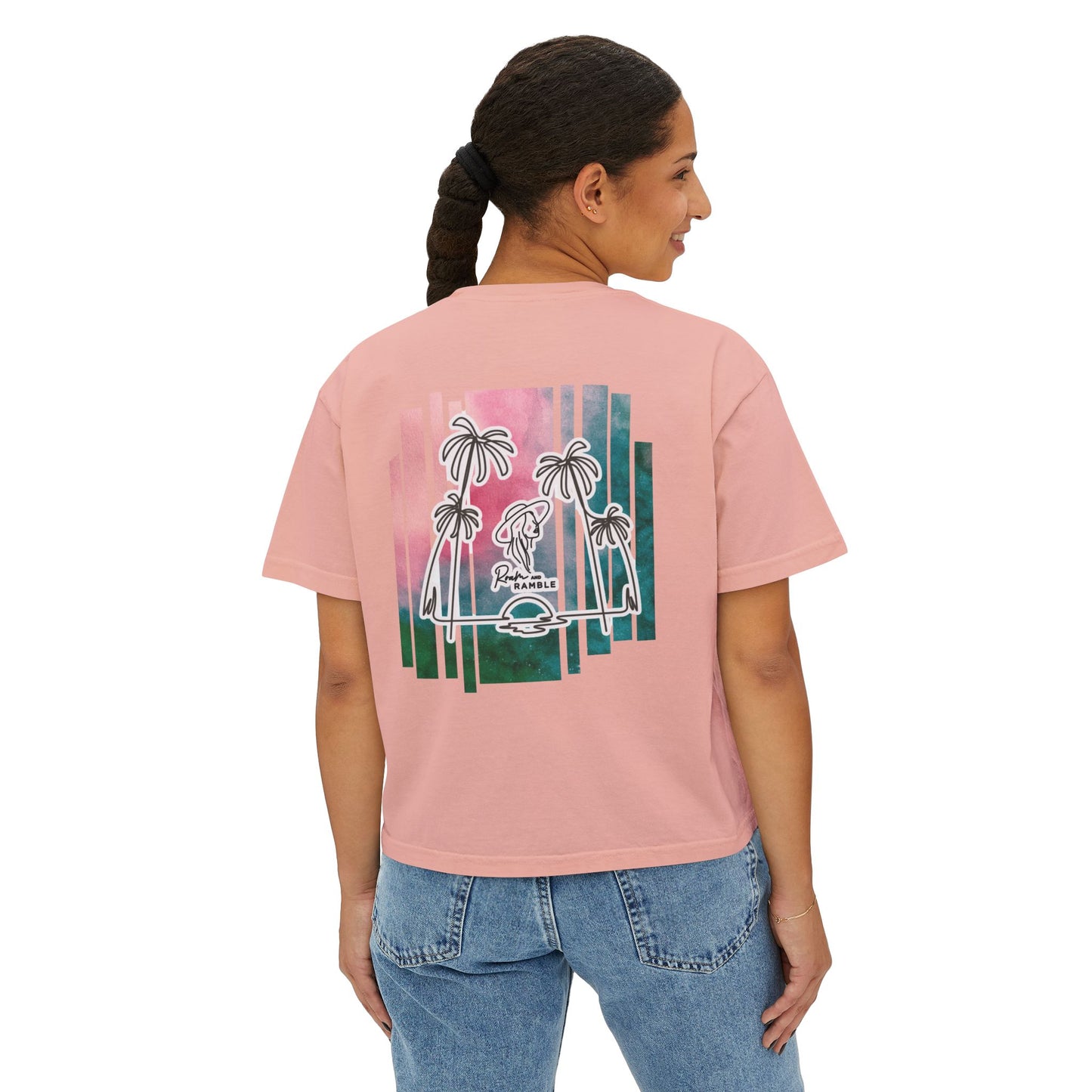 Women's Boxy Tee with Palm Tree Design, Summer Vibes, Casual Wear, Beach Trip, Gift for Her, Vacation Style