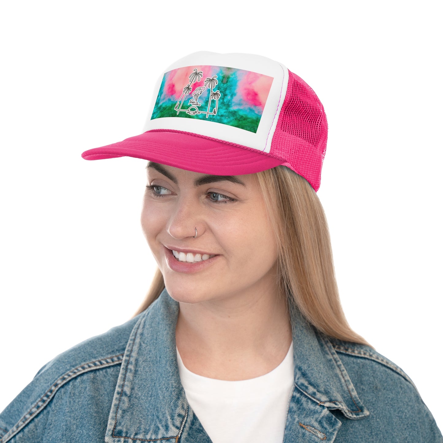 Vibrant Tropical Trucker Cap, Summer Beach Hat, Vintage Style Baseball Cap, Festival Headwear, Gift for Adventure Lovers