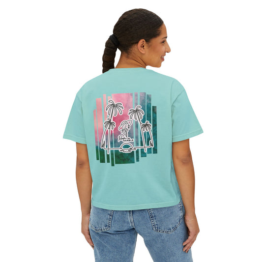 Women's Boxy Tee with Palm Tree Design, Summer Vibes, Casual Wear, Beach Trip, Gift for Her, Vacation Style