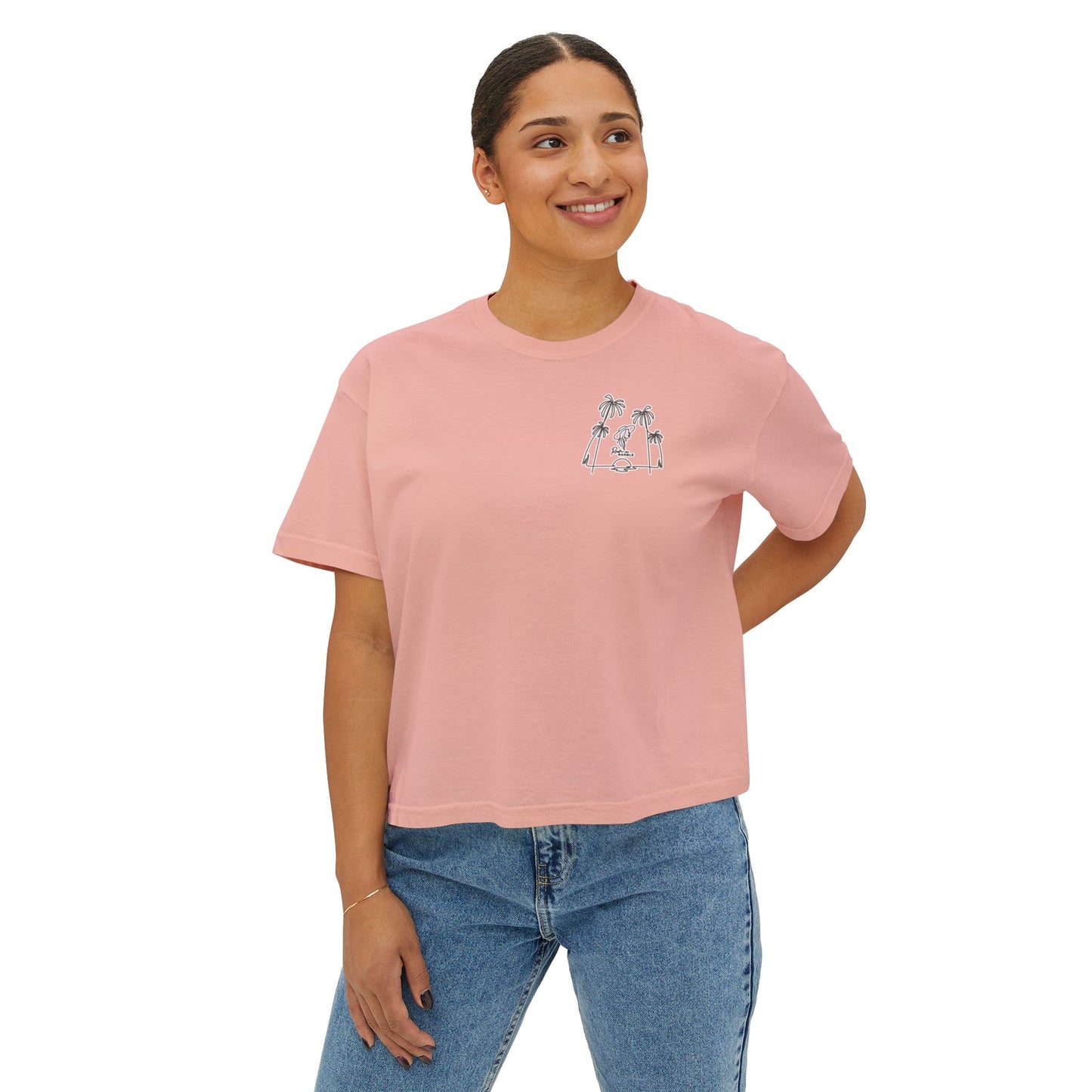 Women's Boxy Tee with Palm Tree Design, Summer Vibes, Casual Wear, Beach Trip, Gift for Her, Vacation Style