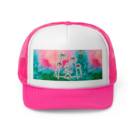 Vibrant Tropical Trucker Cap, Summer Beach Hat, Vintage Style Baseball Cap, Festival Headwear, Gift for Adventure Lovers